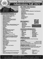 Admission notice for Abbottabad University Of Science And Technology (AUST) Abbottabad